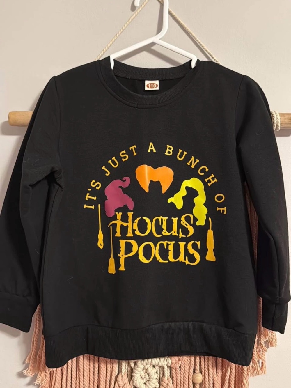Hocus Pocus Graphic Sweatshirt - Black with Yellow, Orange & Pink Art